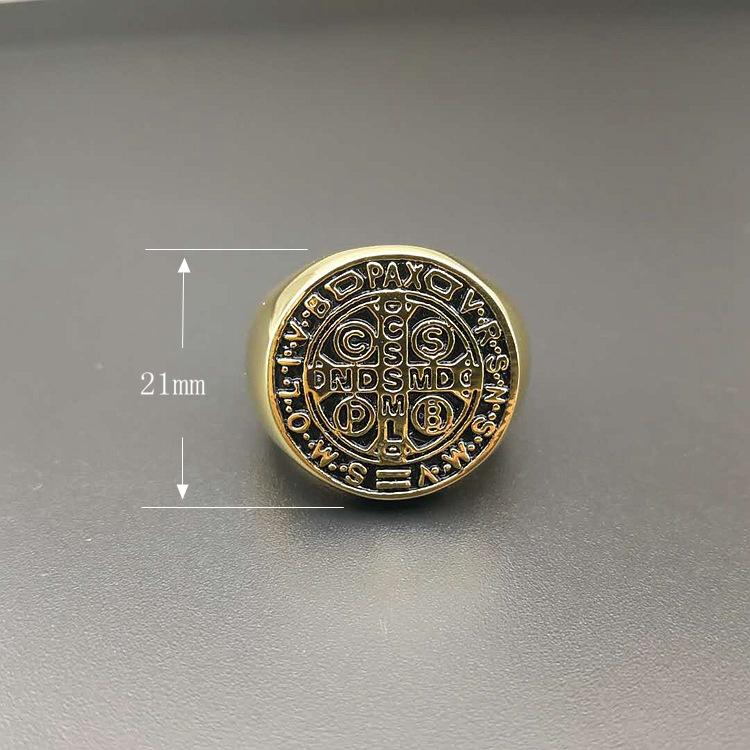 Католический Святой Покровитель Святой Бенедикт Нурсийский Святая Медаль Крест Кольцо 316L Нержавеющая Сталь Мужские Украшения VRSNSMV SMQLIVB NDSMD CSSML