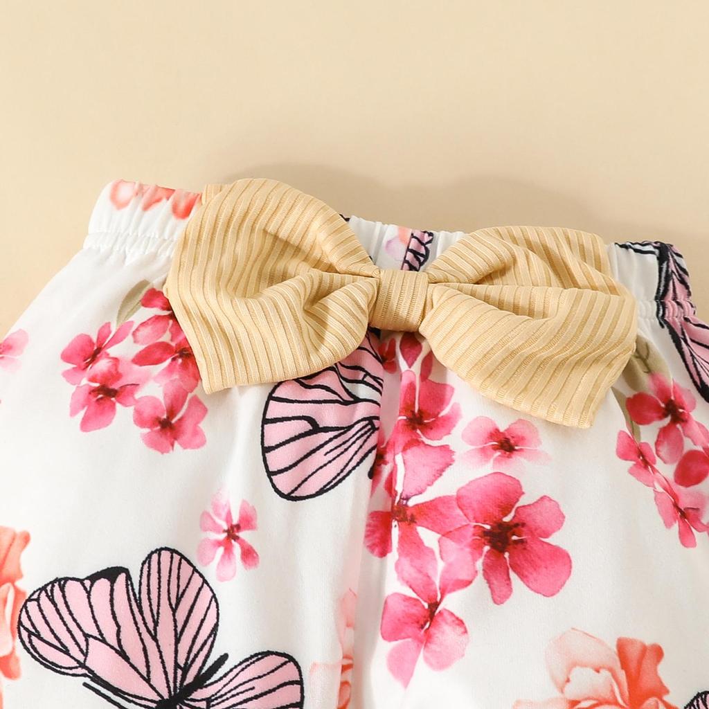 Baby Girls 3Pcs Outfits Long Sleeve Letter Print Romper + Butterfly Flare Pants + Headband Set Infant Clothes