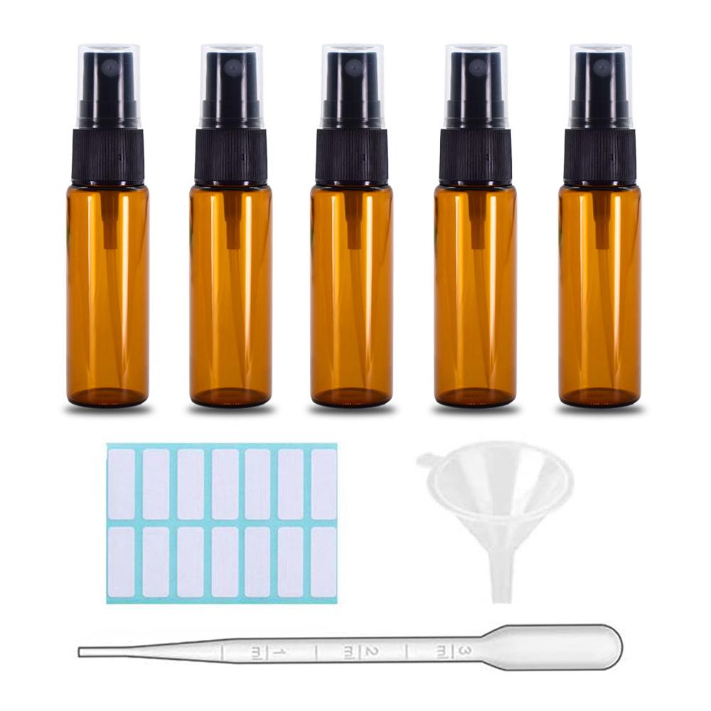 5/10 Pack Amber Glass Spray Bottles, Fine Mist Spray Bottles with Pipette Funnel Labels,Travel Dispenser Bottles for Essential Oils Cleaning Skin Care