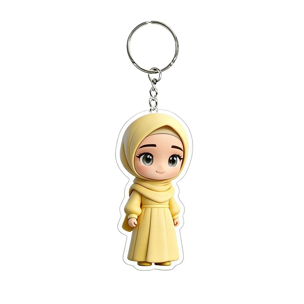 Cute Style 2D Flat Design Acrylic Keychain Acrylic Material Lightweight Hijab Girl Keychain Cartoon Key Pendant Backpack Hanging