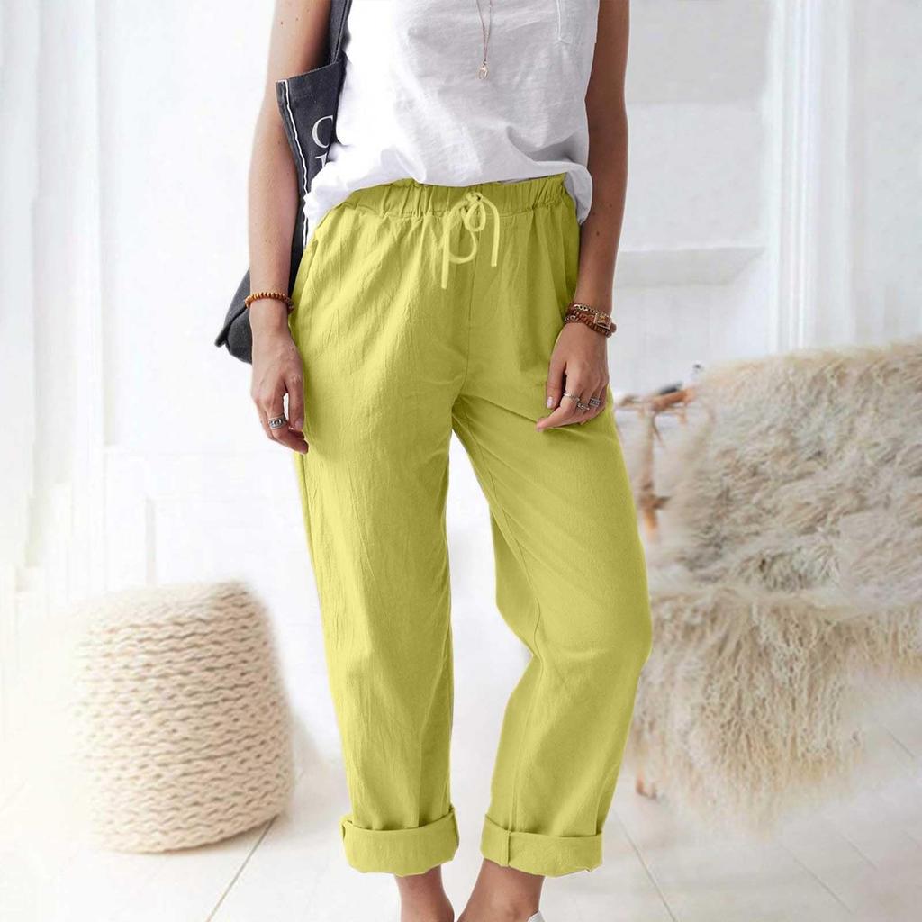 Women's Pants, Casual Solid Color Pocket Pants Elastic Waist Loose Straight Leg Pants