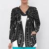Women Plus Size Black Floral Printed V Neck Long Sleeve Scrub Top With Front Pockets