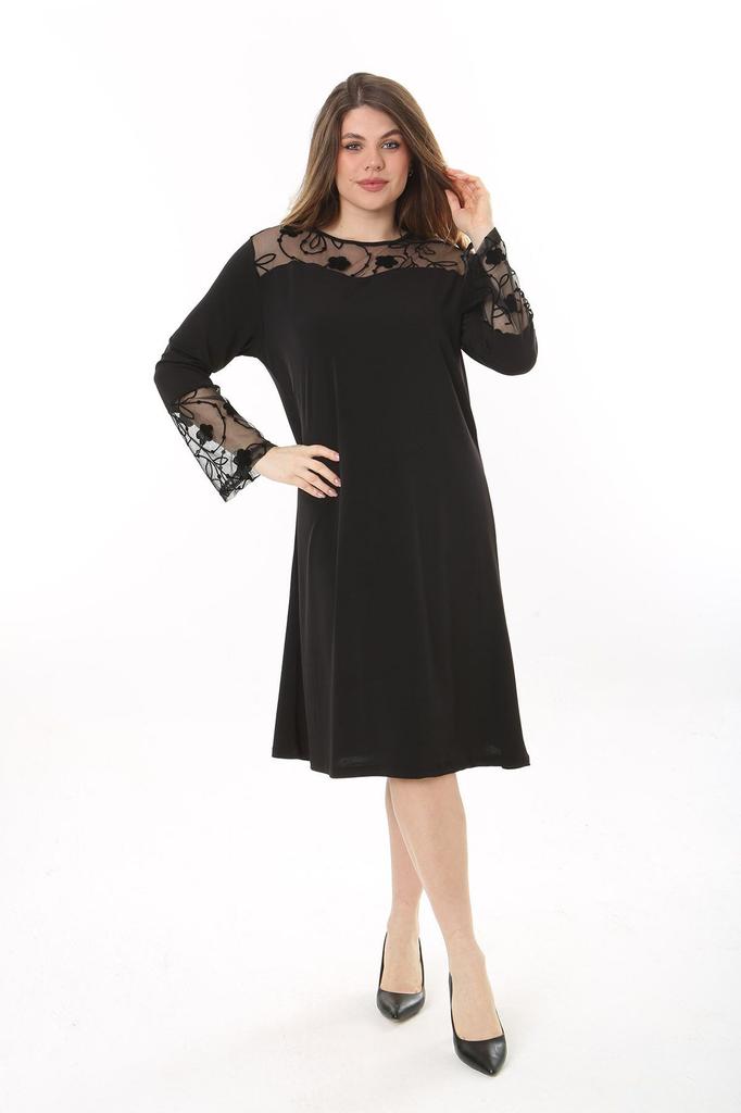 Женское платье большого размера, черное кружевное платье больших размеров с подробными деталями