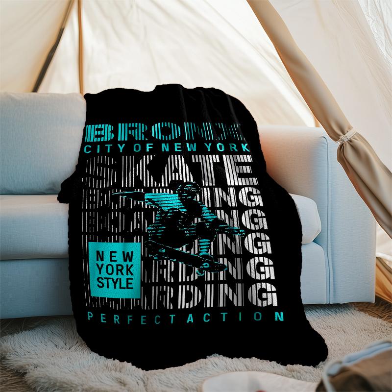 skateboard Theme Printed Blanket - Perfect for Couch, Bed, Travel & Outdoor Use | Machine Washable, Cozy & Durable.