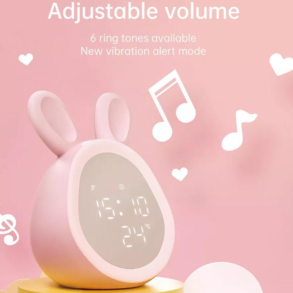 Детский милый кролик-будильник, детские часы-кролик с ночником, музыкальным голосовым управлением, часы для тренировки сна для мальчиков и девочек