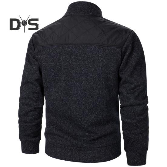 Осень-зима мужская куртка трикотажная пэчворк застежка-молния воротник стойка кардиган длинные рукава средней длины приталенный крой термопальто