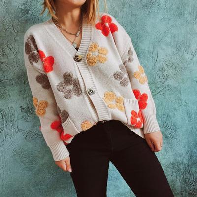 Модный женский и зимний трикотажный пуловер с V-образным вырезом и принтом, с длинным рукавом, повседневный свитер