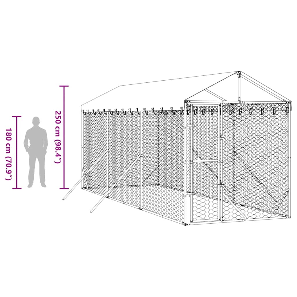 Outdoor Dog Kennel with Roof Silver 2x6x2.5 m Galvanized Steel