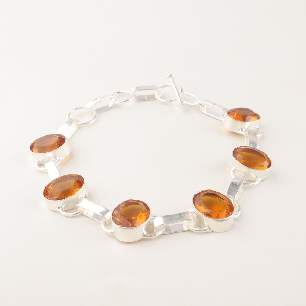 Цитрин Драгоценный камень 925 Стерлинговое серебро Женские украшения Цепочка Браслет 9" Подарок для нее RB-6-3