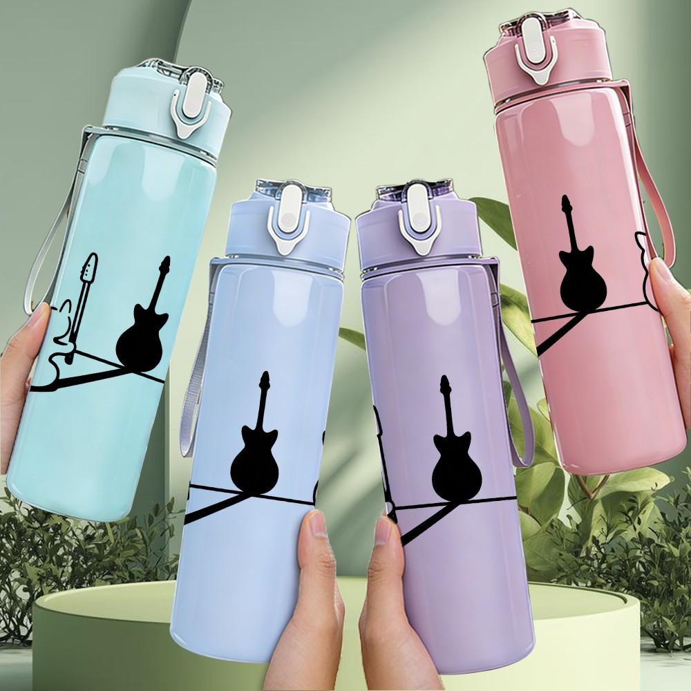 1PC Electric Guitar Duo Music Instrument Print 750ml Color Plastic Sports Water Bottle Leakproof Flip Straw Lid Suitable for Sports Office Home Use