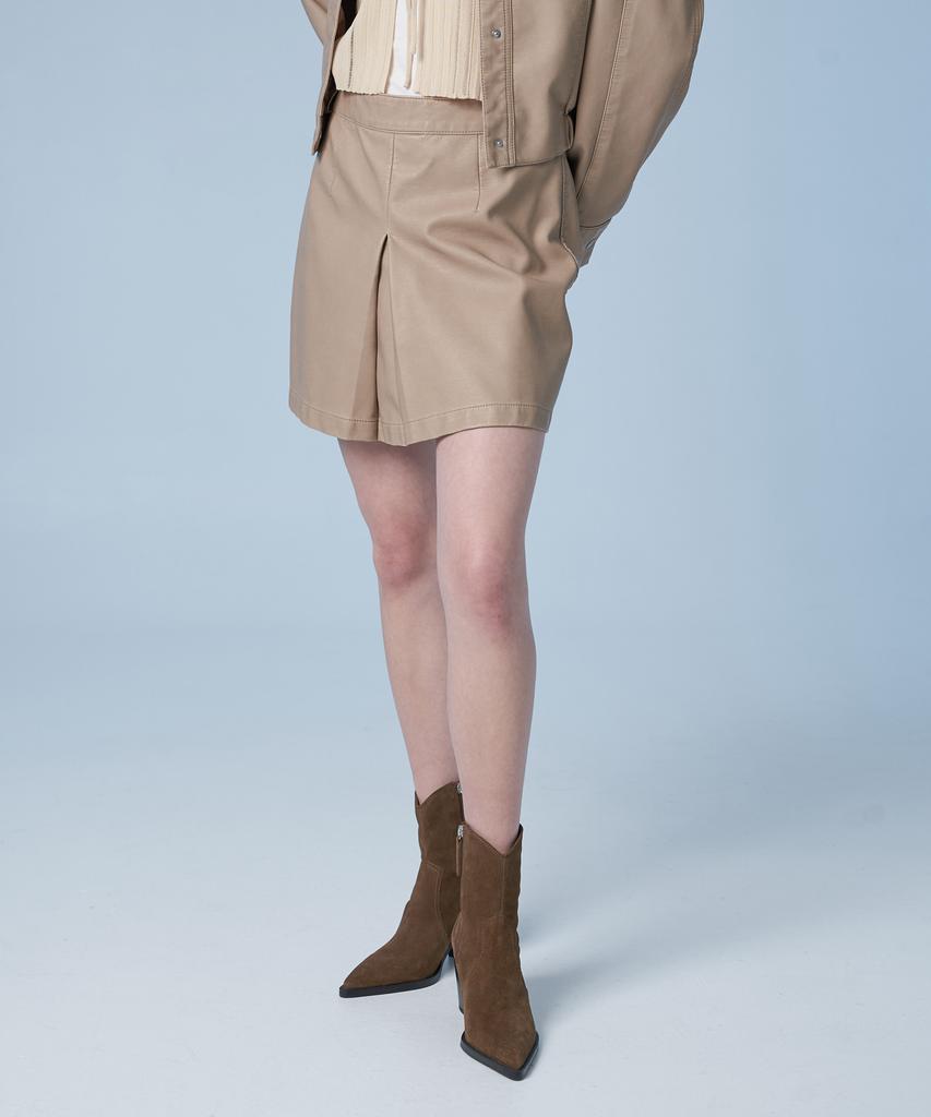 Sperone Woman Washed Slit Leathery Skirt (Beige)