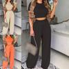 Women Suit O Neck Navel Exposed Elegant Wide Legs Slim Short Top Summer Suit for Dating