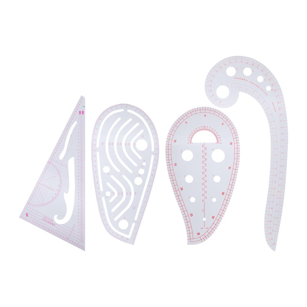 Набор измерительных линеек для одежды Многофункциональный набор для вырезания рукавов с клеткой Кривая линейка Набор из 4 предметов