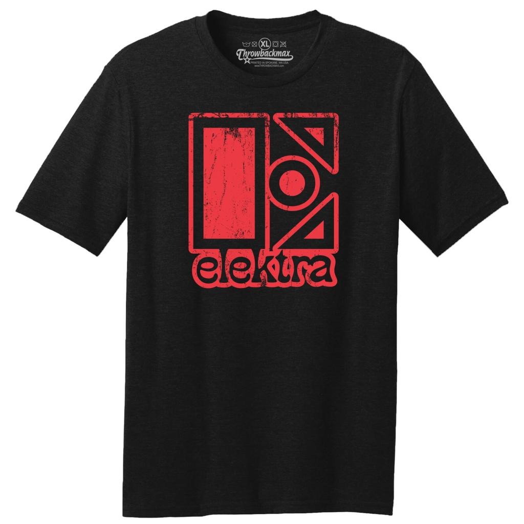 Throwbackmax Elektra Record Label Classic Cut, Premium Tri-Blend Black T shirt