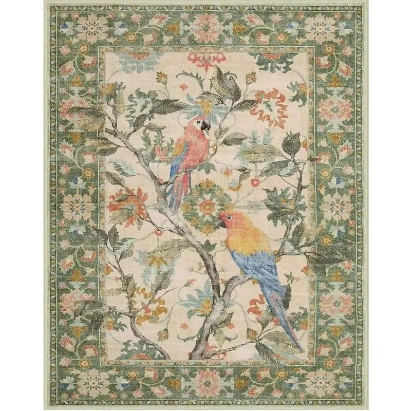 Floral Birds Pattern Area Rug Flower Bird Carpet for Living Room Bedroom Bedside Soft Non-Slip Washable Floor Mat Home Decor