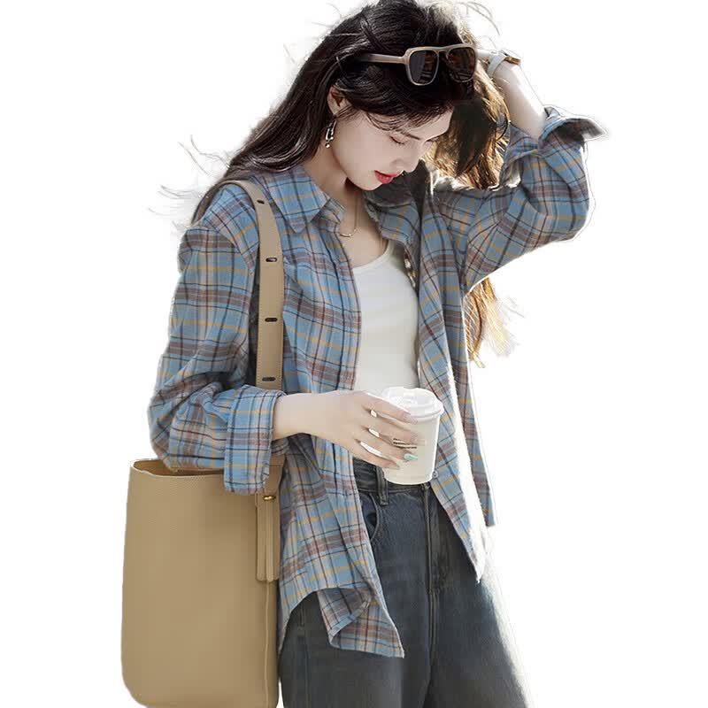 Women's Casual Plaid Long-Sleeve Shirt Jacket