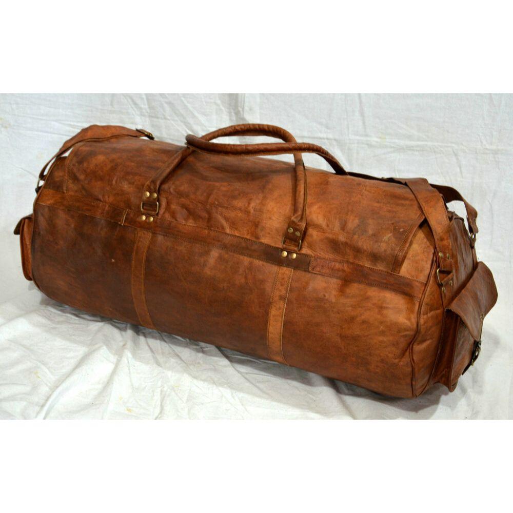 Goat Leather Travel Men Bag Gym Luggage Duffel Genuine Brown Vintage