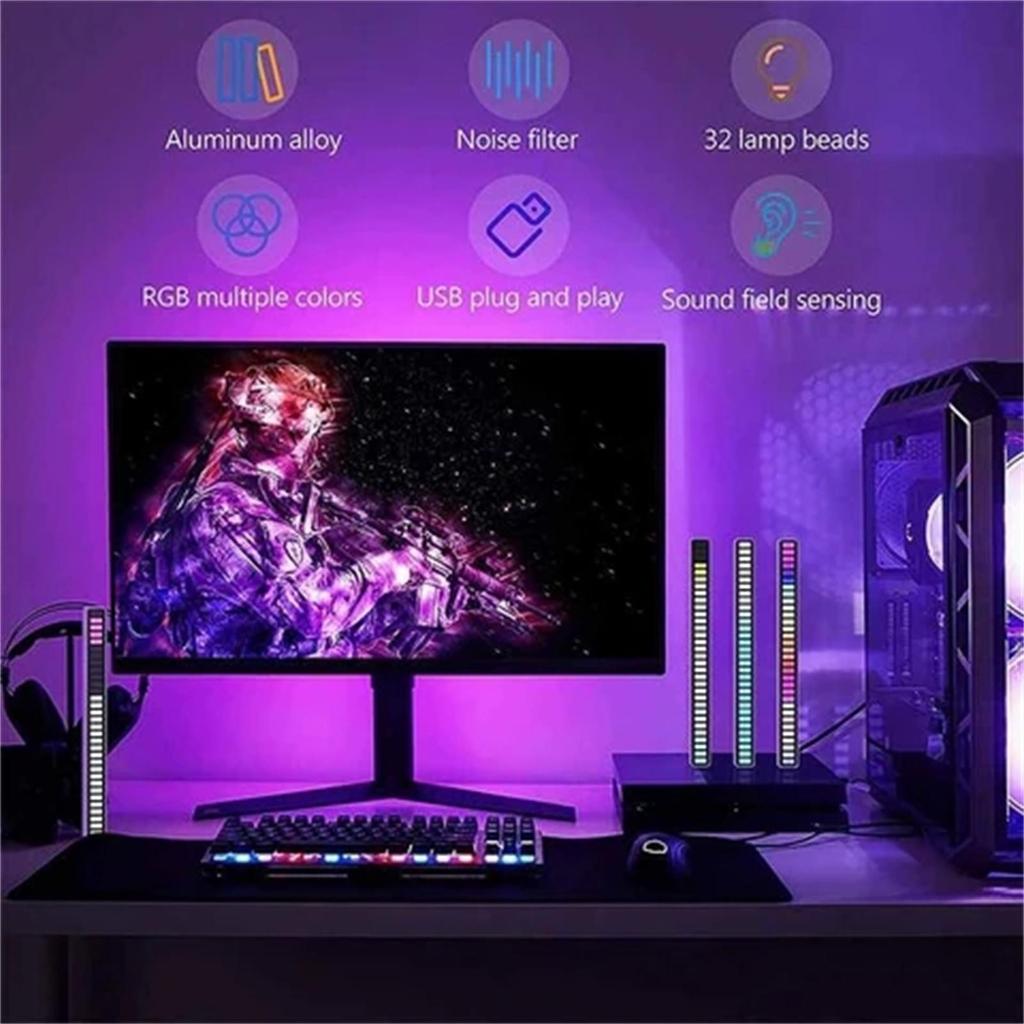 Звуковая активируемая подсветка, 32-битная световая панель RGB со звуковым управлением, красочная перезаряжаемая светодиодная подсветка, активируемая голосом световая панель RGB