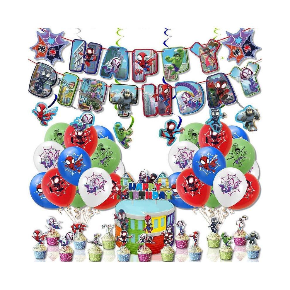 Spidey and His Amazing Friends Party Supplies Decorations Favors,Spidey Happy Birthday Party Supplies Include Banner, Ballon, Cake Topper and Cupcake