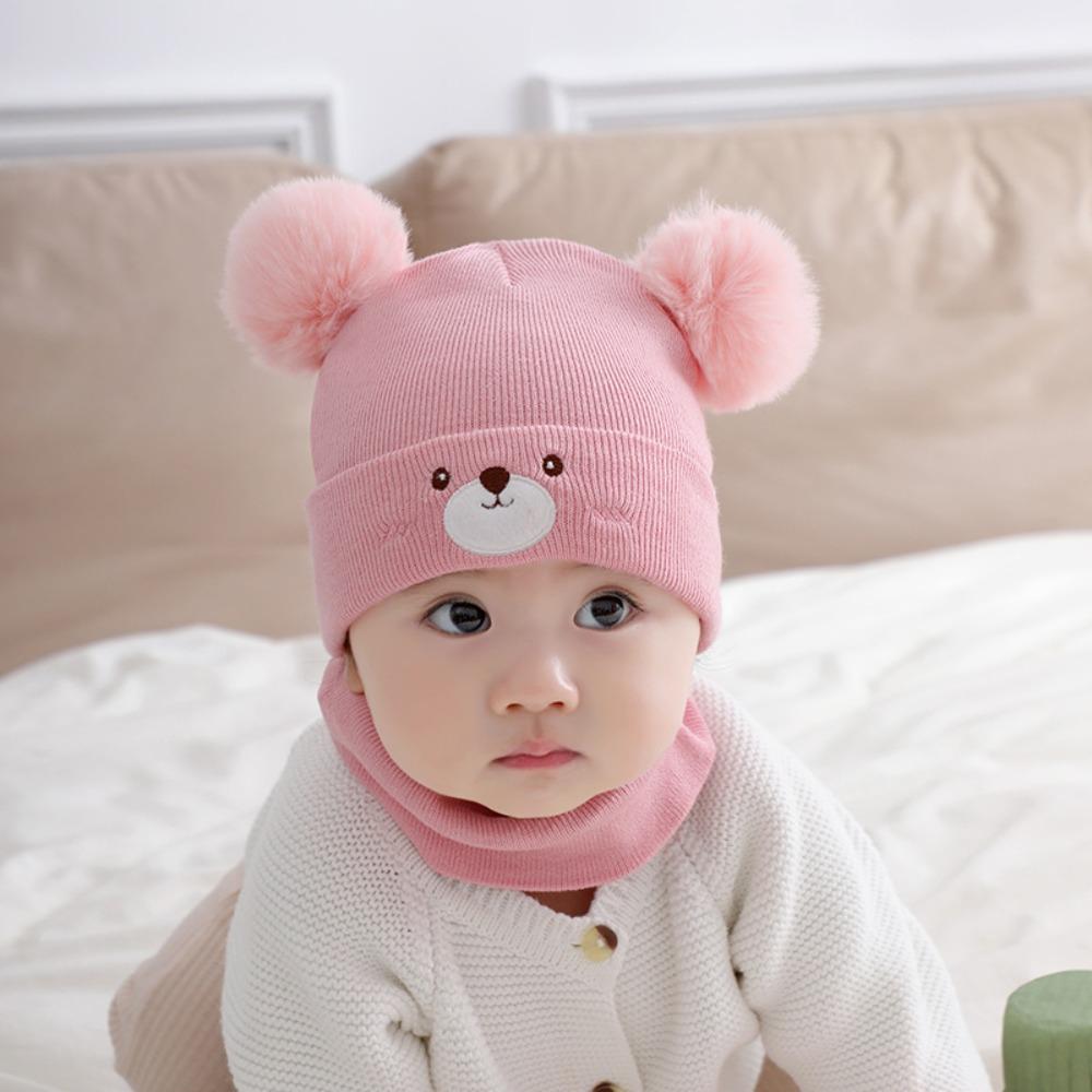 Plush Knitted Hat 0-3 Year Old Hat scarf Set Fashionable Neck Gaiter Set Boys and Girls