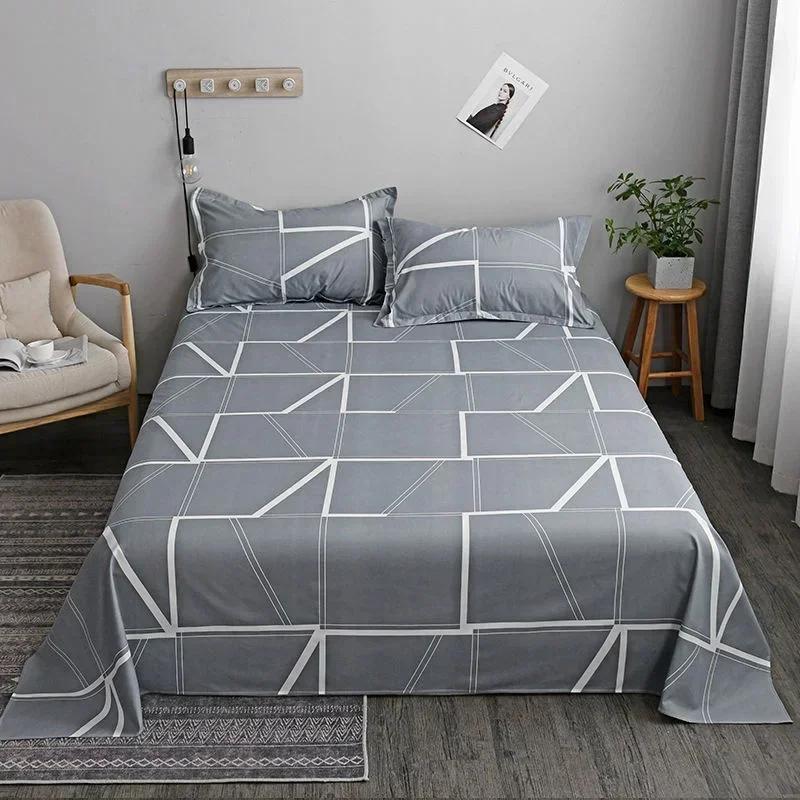 Geometry Printed Flat Bed Sheet Set Couple 2 People Super Cozy Luxury Double Bed Bedsheet Single Double Queen King Size