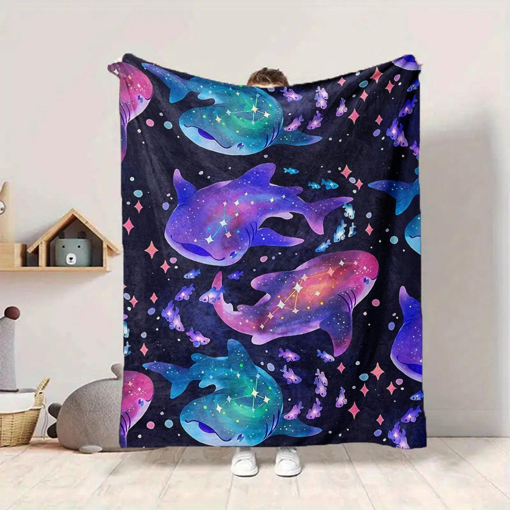 1pc Galactic Sharks Blanket, Lightweight Flannel Throw Blanket For Sofa, Bed, Travel, Camping, Living Room, Office, Couch, Chair, And Bed