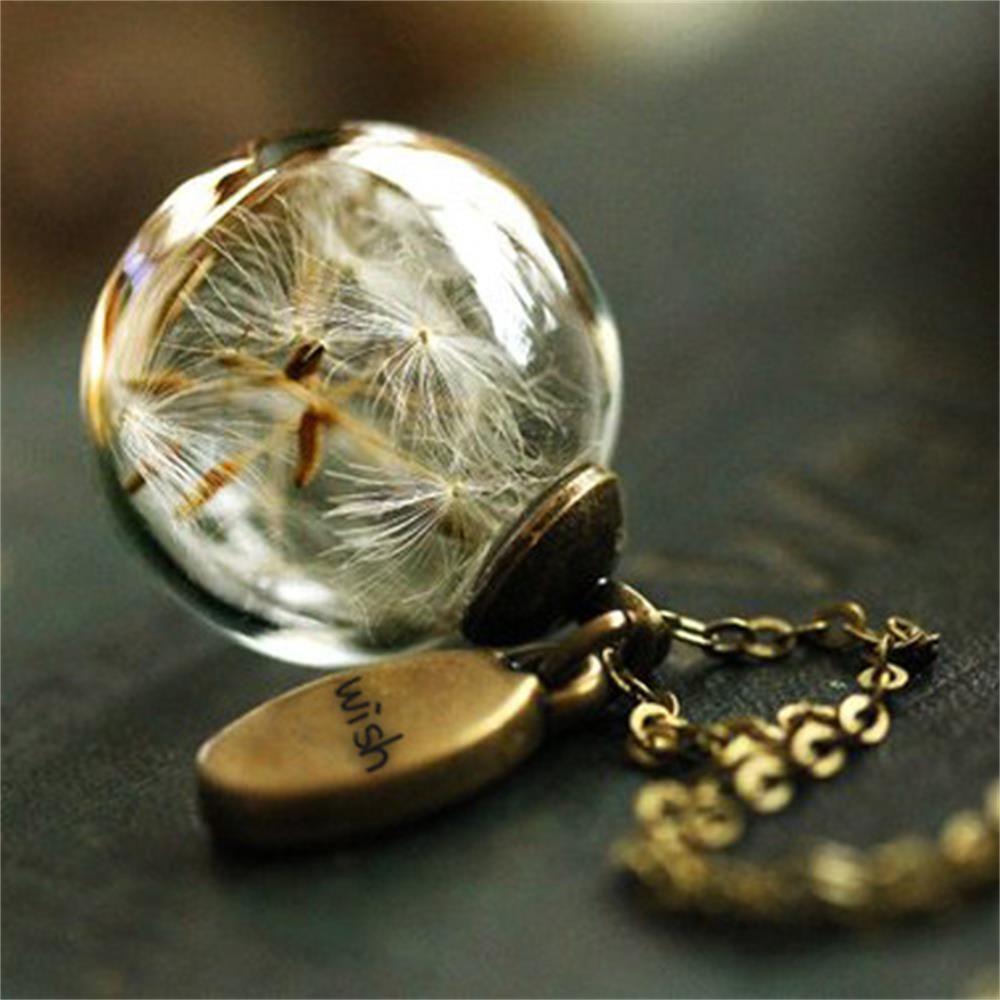 Charm New Chain Handmade Dandelion Clear Crystal Ball Pendant Dandelion Wishing Necklace