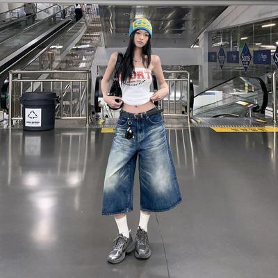 Женские повседневные джинсы американского ретро с высокой посадкой и широкими штанинами