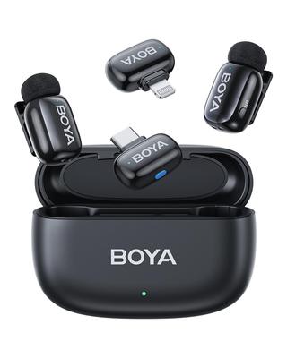 BOYA Mini 2 Беспроводной микрофон для iPhone MFi Шумоподавление Двухканальный Приложение 30 часов работы от батареи с зарядкой Идеально для видеозаписи и подкастов