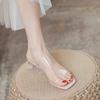 Transparent High Heels Sandals Women's Summer New One-word with Thick Heels Sandals Crystal Outer Slippers Women