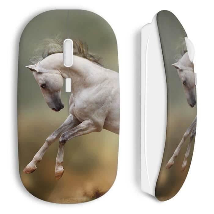 Souris Sans Fil - Cheval - Blanc - Compatible Mac et PC - Clé USB wifi incluse - Technologie sans fil