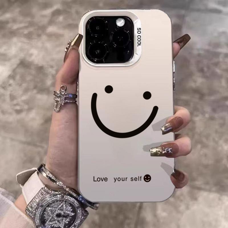 Smile Cheeks Electroplate Silver IMD Phone Case For iPhone 17 16 15 14 13 12 11 Pro Max 17 Air 16E X XS XR Matte Bumper Cover