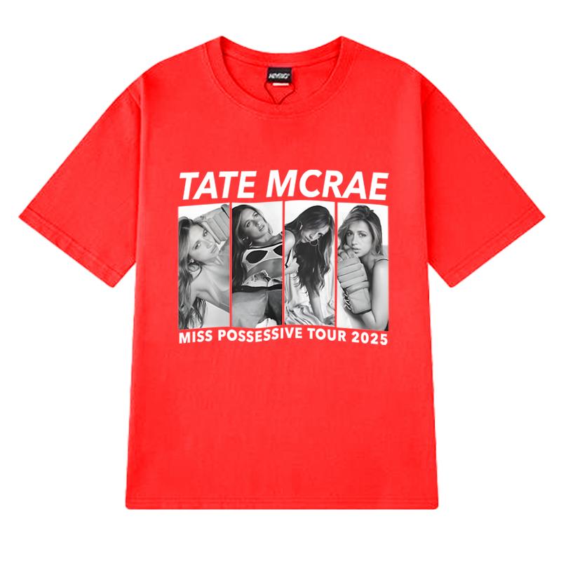 Новые футболки с принтом Tate Mcrae World Tour 2025 Унисекс Женские винтажные Укороченные футболки с коротким рукавом Унисекс черные 100% хлопок Топы