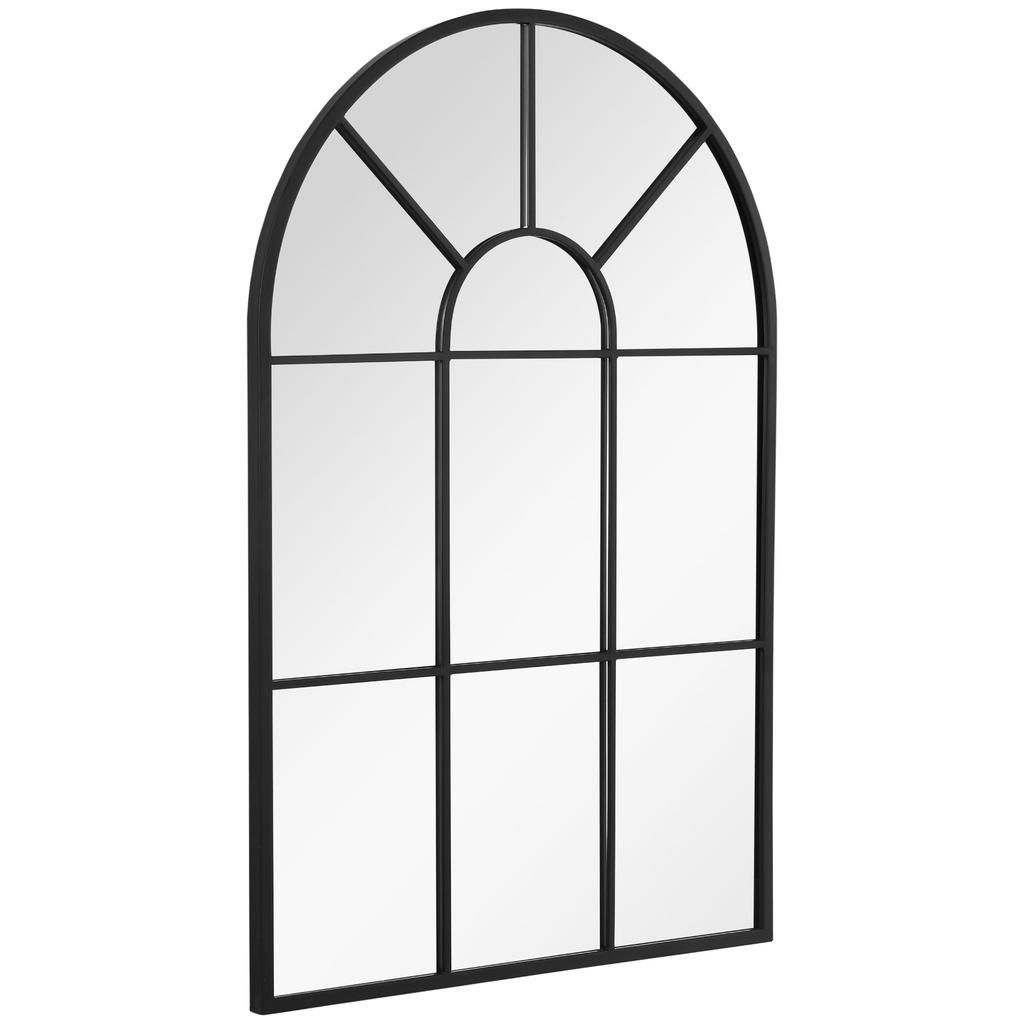 Arched Wall Mirror, 91 X 60 cm, Black, Arched Window Mirror with Metal Frame, for Living Room