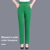 Women Summer Pants Elastic Waistband High Waist Casual Trousers Solid Color Pockets Design Straight