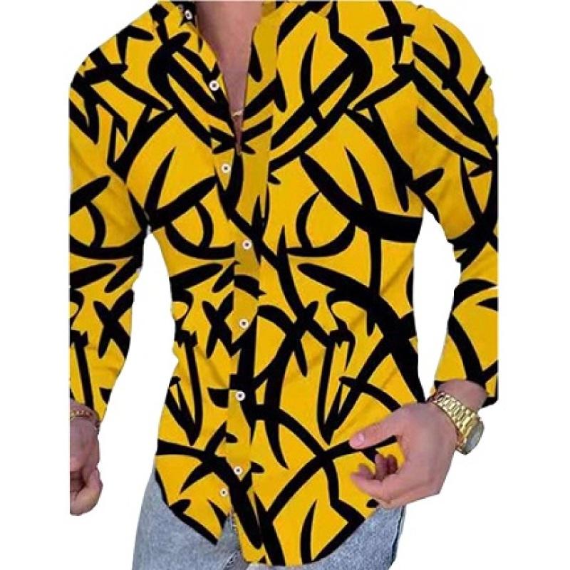Casual Striped Print Color Trend Color Contrast Design Men's Long Sleeve Shirt