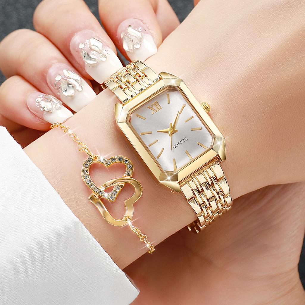 Xiaomi 6PCS/Set Fashion Rectangle Women Watches Ladies Roma Dial Analog Quartz Wristwatch Watch Jewelry Set Reloj Mujer (Without Box)