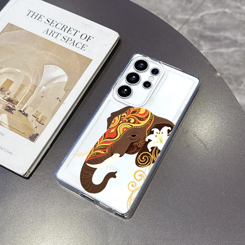 Decorated Elephant with Lily Phone Case for Samsung Galaxy S26 S25 S24 S23 S22 S21 S20 FE Plus Lucency TPU Protection Cover