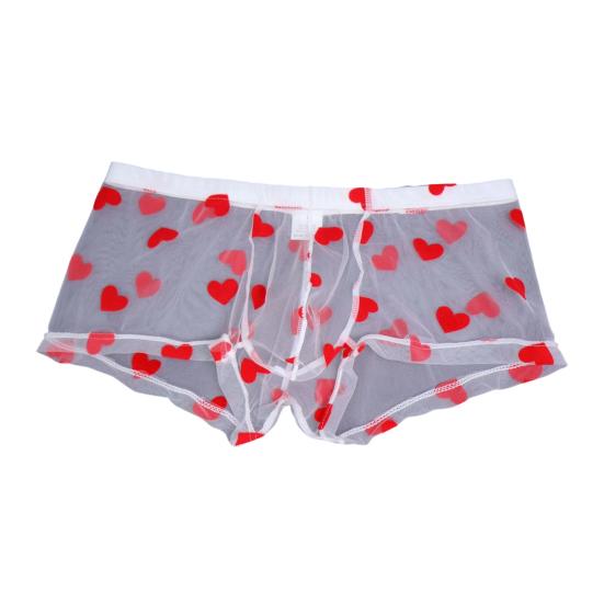 Мужское нижнее белье боксеры Эластичные со средней посадкой Перспективный дизайн с полым сетчатым узором Трусы-боксеры с узором в виде сердечек Подарок на годовщину