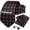 Men's Tie Silk Paisley Classic Wedding Necktie and Pocket Square Cufflinks Set