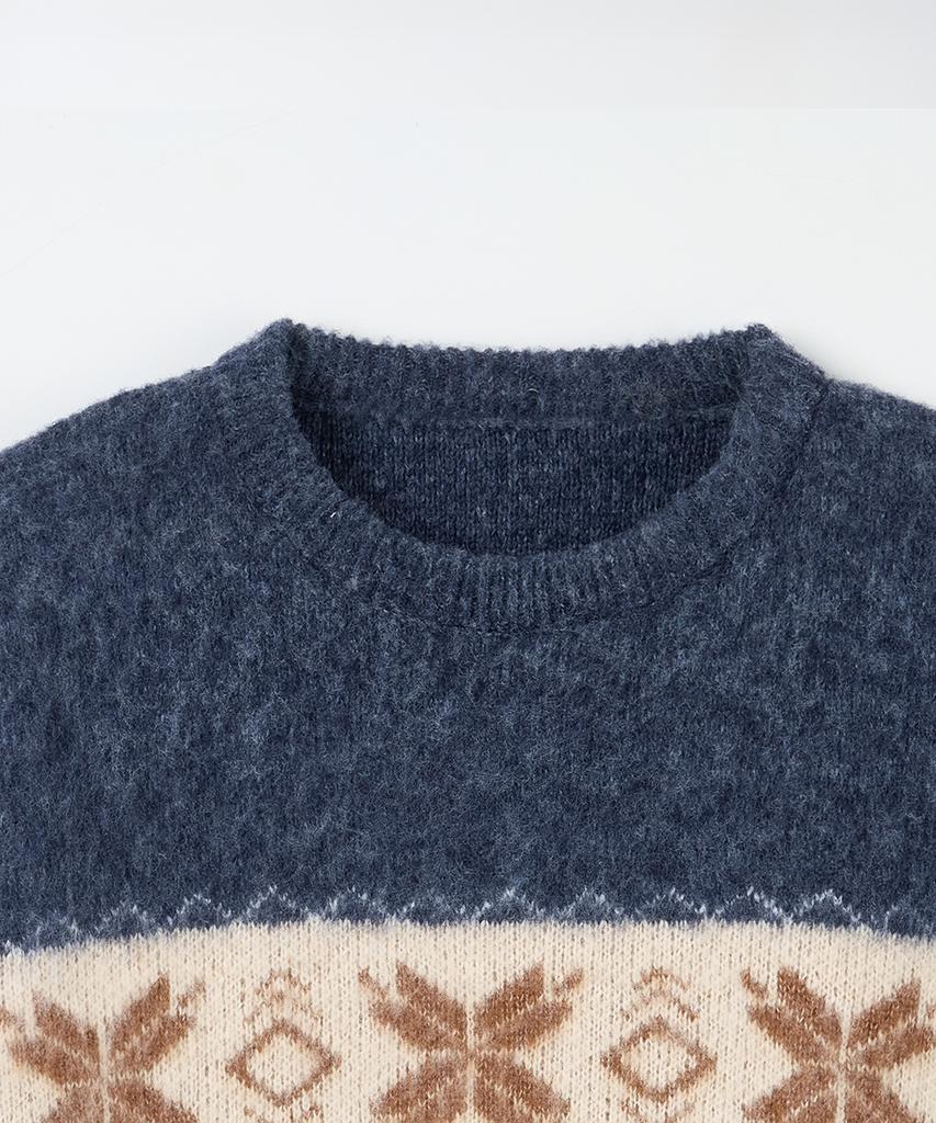 NODU Snow Nordic Snowflake Round Knit [Navy]