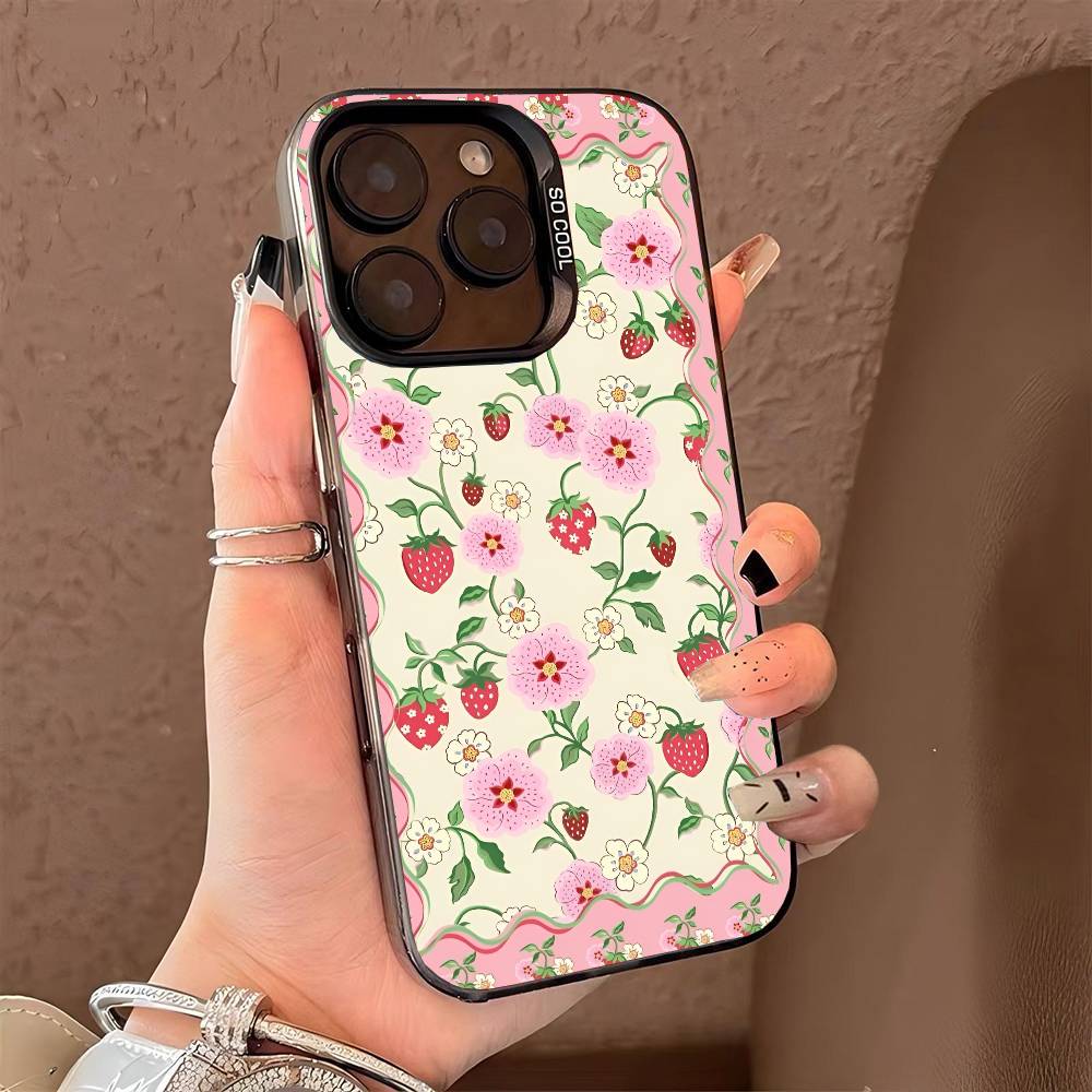 Чехол для телефона Клубничный Ш-Шорткейк для iPhone 17 17Air 16 15 14 13 12 11 Pro Max Plus Цветной Серебристый