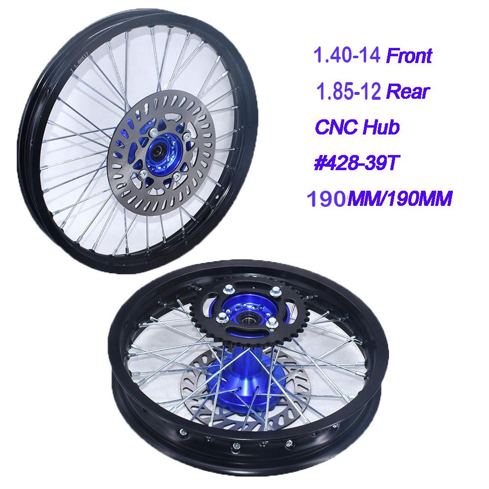 Front 1.40-14 inch Rear 1.85-12 inch Rims #428 sprocket 190MM Disc Brake For KLX CRF Kayo BSE Dirt Pit Bike Motorcycle