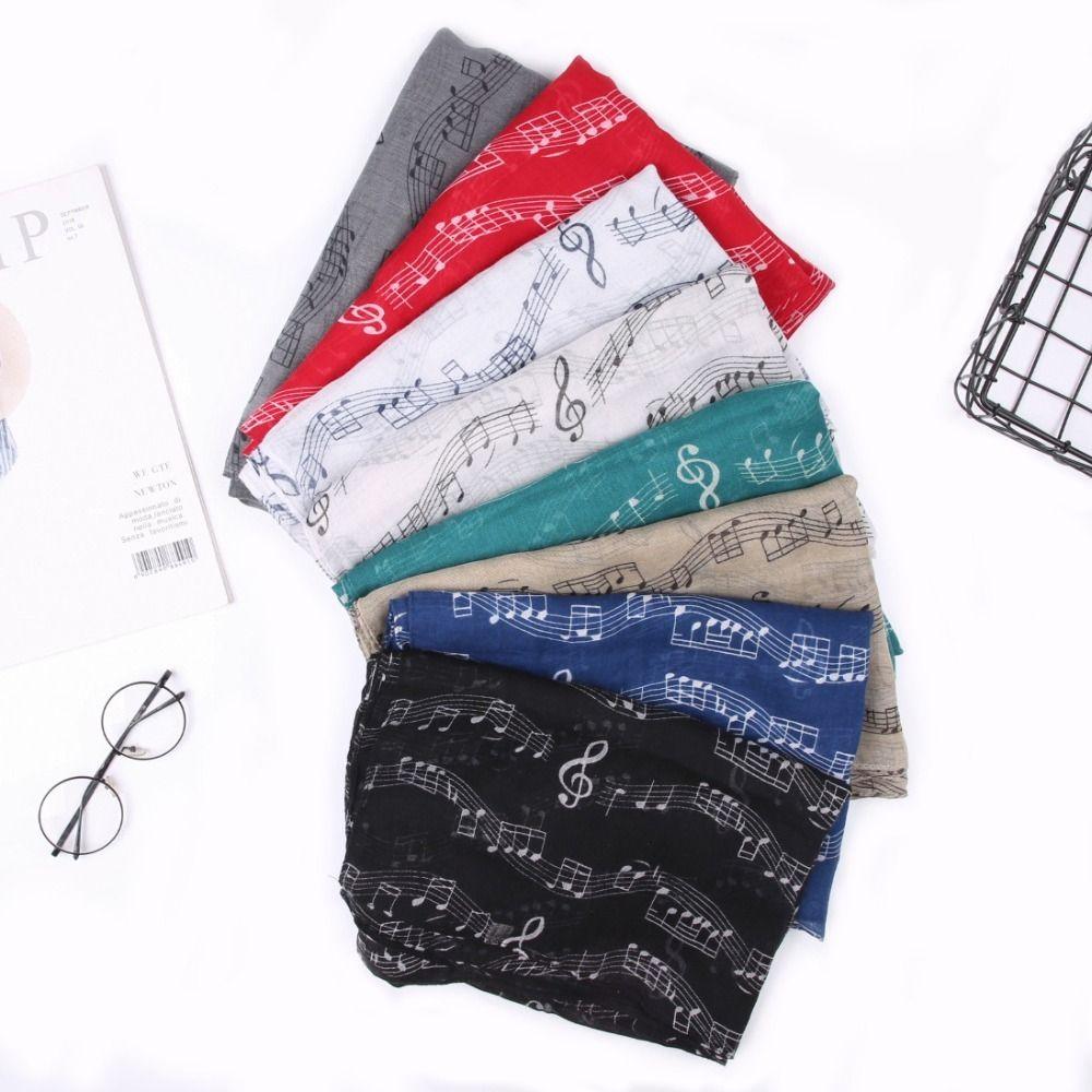 180*80cm Musical Note Print Scarf Cotton Voile Musical Note Floral Wrap  Ladies