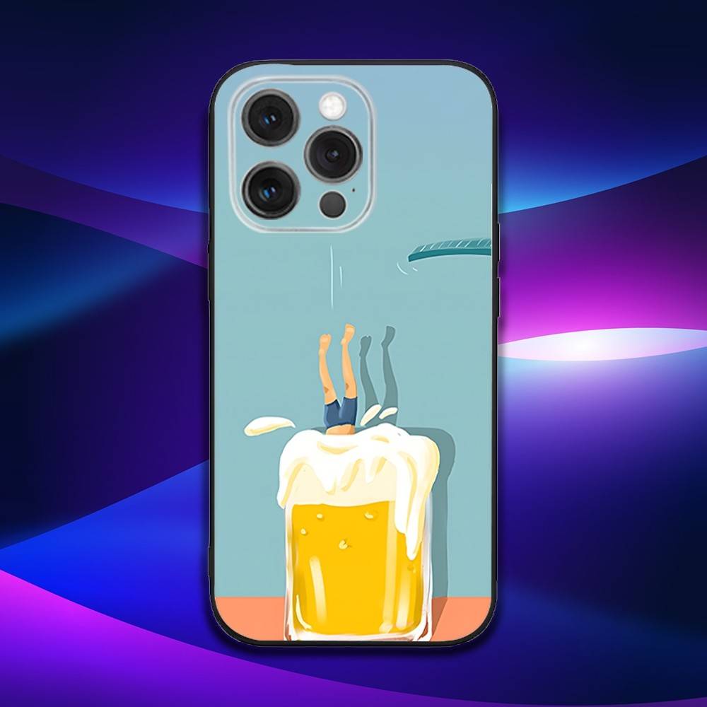 Чехол для телефона с принтом пива для iPhone 17,16,15,14,13,12,11,Pro,Max,Plus,X,XS,SE4,E,Mini, Мягкий черный чехол