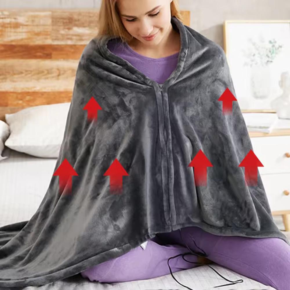 Wearable Heating Electric Blanket Shawl 3 Heated Level Throw Blanket 5v USB Charging Coral Velvet 8 Heated Areas Fast Heating