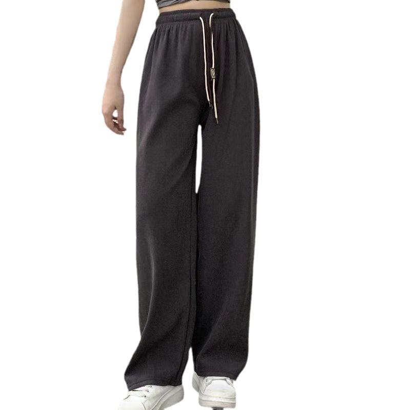 Corduroy Ultra-fine Striped Wide-legged Pants, Women's New Fall and Winter Double Drawstring Smiley Belt Casual Pants, High-waisted Straight Pants
