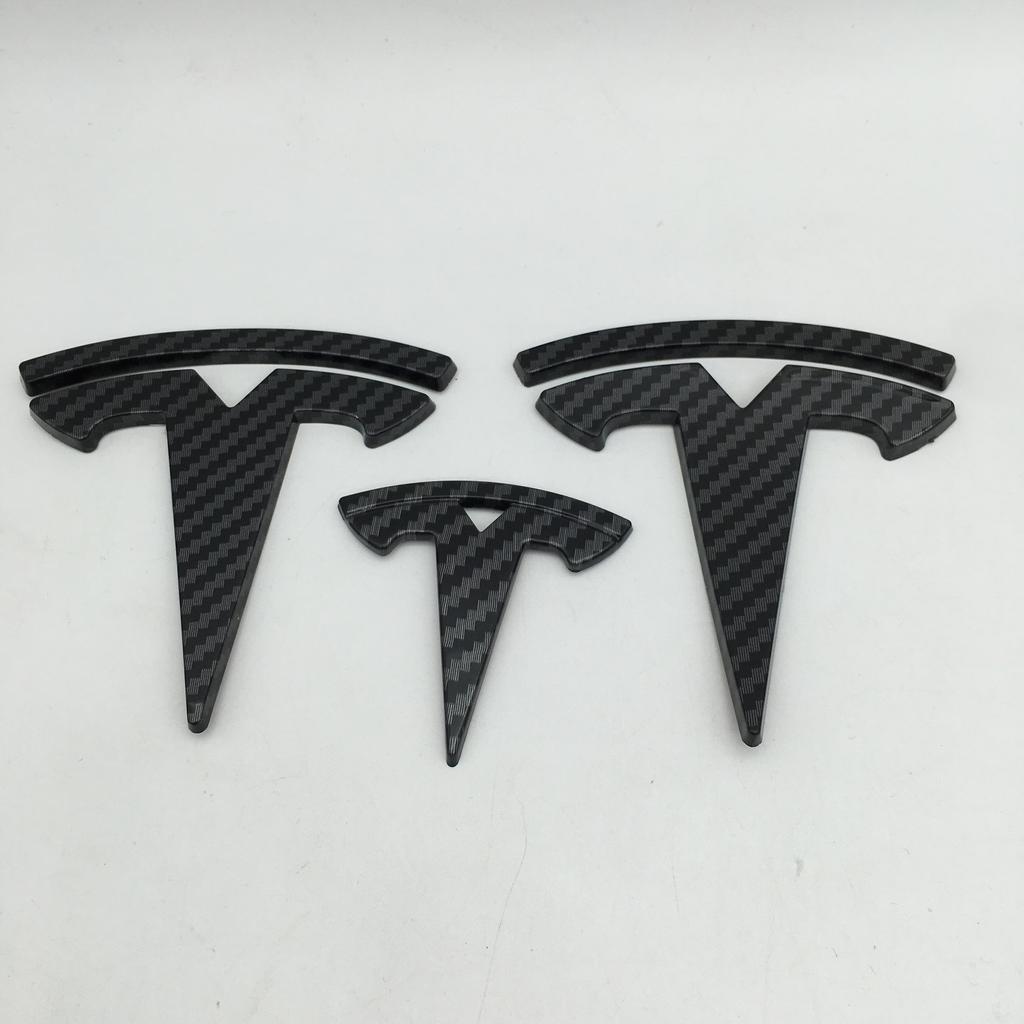 AMF1 1-3pcs carbon fiber Not Affect for Tesla Model3 ModeY car Front Emblem Rear Tail Trunk Steering Wheel Sticker Badge styling