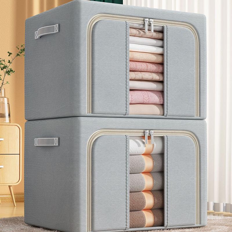 Водонепроницаемый ящик для хранения из ткани Оксфорд со стальным каркасом и прозрачным складным дизайном для гардероба, автомобиля или хранения одеял.