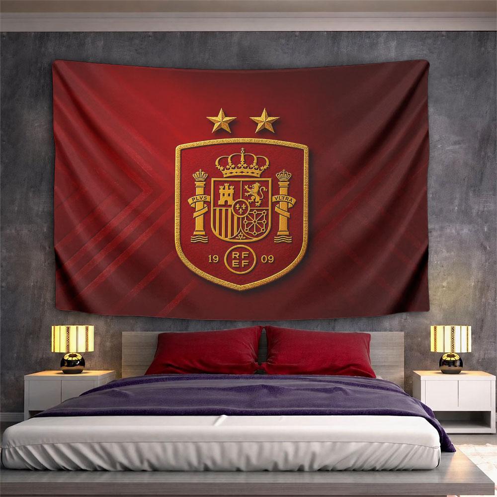 RFEF Spanish Football Federation Tapestry Wall Hanging Royal Shield Emblem Decor for Bedroom Man Cave Sports Room Gift